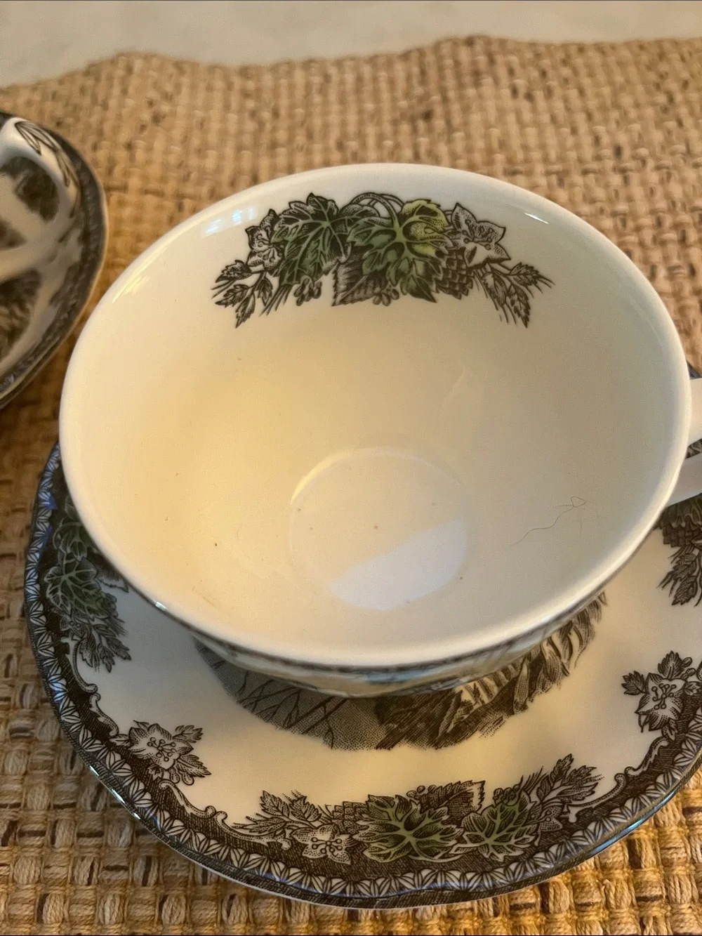 Vintage 2 Johnson Brothers England Friendly Village ICE HOUSE Cup & Saucer Set